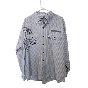 Vintage 2005 Harley-Davidson Long Sleeve Gray & White Button-down Shirt XL